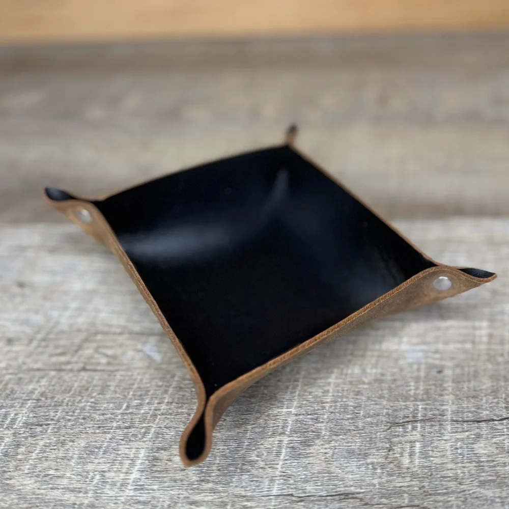 Valet Tray Trinket Vanity Jewelry Bedside Table Tray black top grain leather
